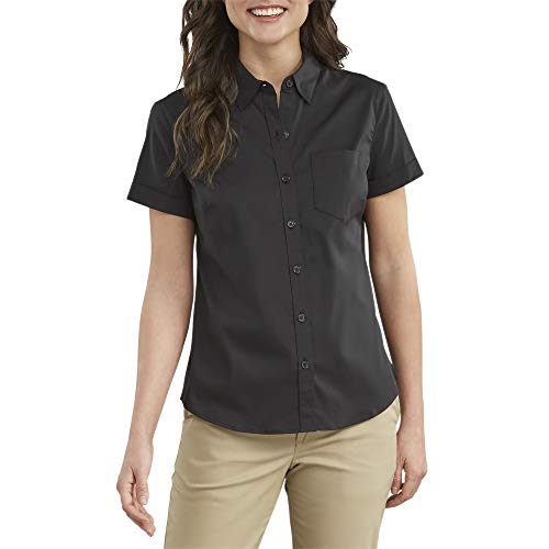 Dickies Women's Plus Size Stretch Poplin Button-Up Short Sleeve Shirt, Black, 1Ps #TOP17