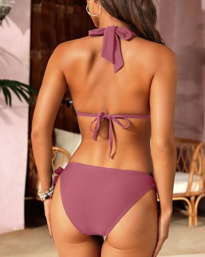 Image of Women Halter Bikini Set - Two Piece Triangle Swimsuit Tie Bathing Suit 2025 Cute Swimwear