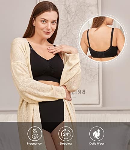 HOFISH Pack of 3 Women's Wirefree Seamless Bras with Additional Bra Extensions and Clips, Black/Grey/Pink Elegant, M - 4