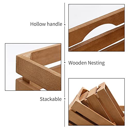 Vikksaer Set Of 3 Wood Crate Decorative, Vintage Rustic Brown Wooden Nesting Crates For Decoration Storage Crafts,Farmhouse Wooden Storage Container Boxes #TOP3