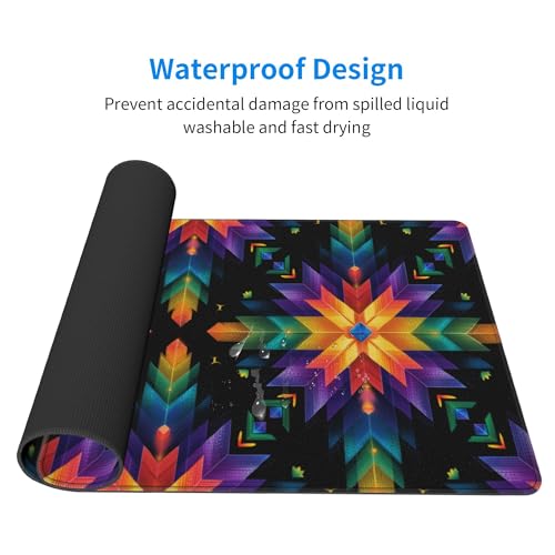 Image of Colorful Mandala Pattern Extended Gaming Mouse Pad, with Stitched Edges Large Mouse Pad Desk Protector, Rubber Base Mousepad Keyboard Mouses Mat for Work Game Office Home- 32 inch X 12 inch Inch,E160