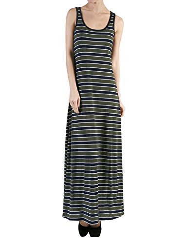 makeitmint Women's Line Stripe Sleeveless Racerback Maxi Dress