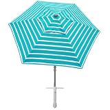 AMMSUN 8ft Large Beach Umbrellas for Sand Heavy Huty Wind Portable Commercial Grade Patio Beach Umbrella with Sand Anchor Adjustable Height Air Vent UPF 50+ Telescoping Pole without Tilt Teal White