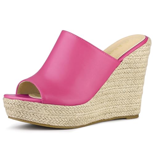 Mules espadrilles compensées à talon corde tressée rose vif pointure 38