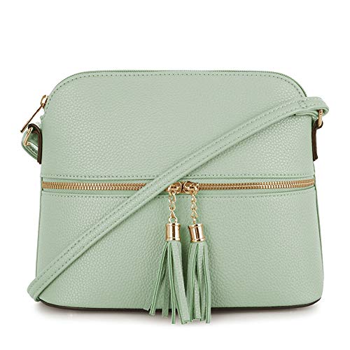 Image of SG SUGU Lunar Lightweight Medium Dome Crossbody Bag Shoulder Bag with Tassel | Zipper Pocket | Adjustable Strap