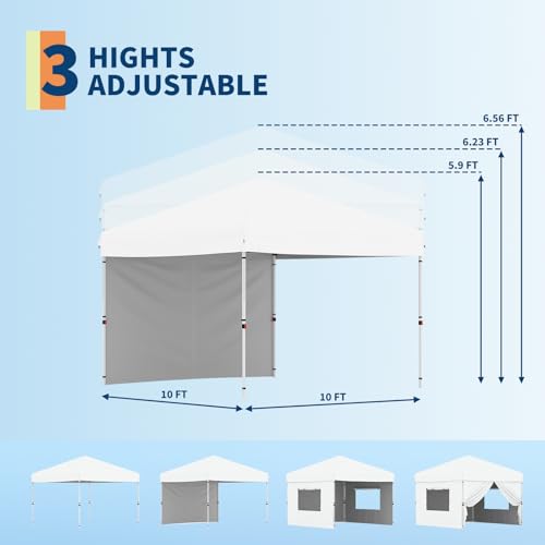 GarveeLife 10x10 Pop Up Canopy with One Sidewalls - Easy Up Camping Tent with One Button Push Setup - 1 Roller Bag, 3 Adjustable Height, 4 Weight Bags for Deck, Garden, Sports, Beach, Party - White by GarveeLife - Used condition - Image 3
