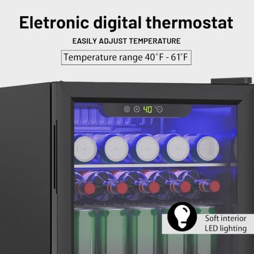 Image of DOGHLY 2.6 Cu.ft Beverage Refrigerator Cooler, 95 Can Mini Fridge with Glass Reversible Door, Digital Temperature Display for Soda, Beer or Wine For Office or Bar with Adjustable Removable Shelves