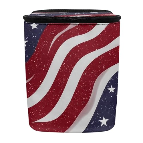 Image of Talayituse American Flag Star Print Car Trash Can with Lid, 4th of July Leak Proof Auto Trash Bag Hanging Vehicle Garbage Can Multipurpose Storage Container for Back Seat Road Trip