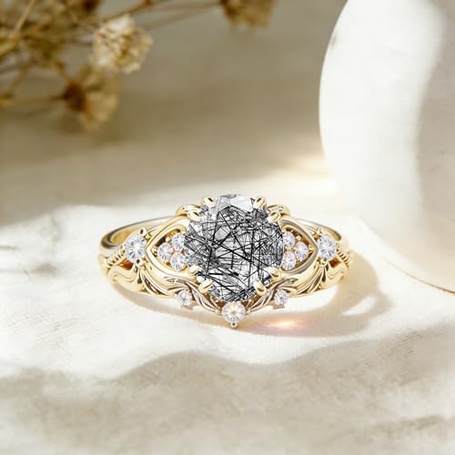 Image of Gemstone Vintage Rings for Women s925 Sterling Silver Round Cut 1.0 Carat Gemstone with Moissanite Promise Engagement Anniversary Ring for Her