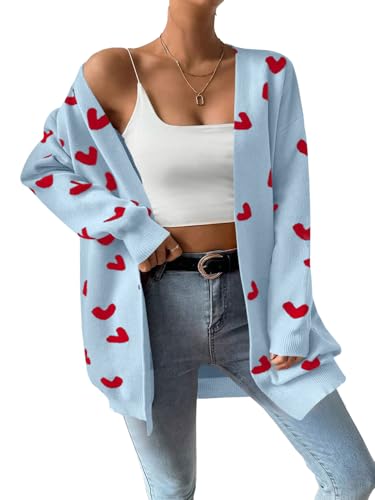 Image of Womens Cute Heart Cardigans Oversized Long Sleeve Open Front Knit Sweaters