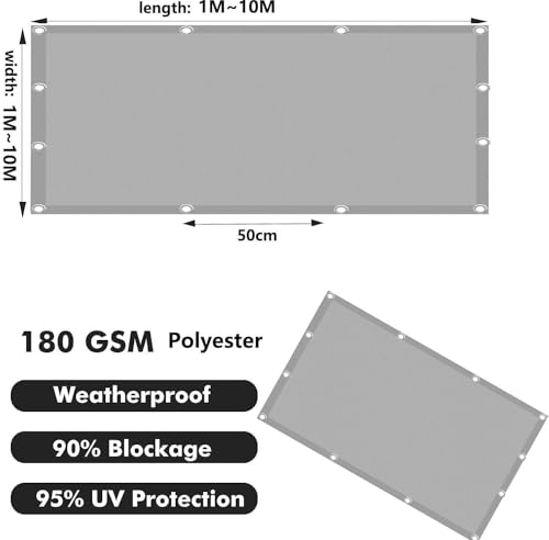 Voile ombrage rectangulaire 7x7m gris clair avec oeillets pour terrasse
