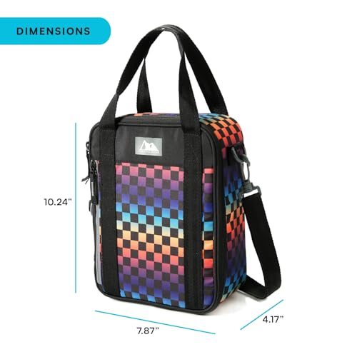 Image of Arctic Zone Urban Kids Lunch Box Combo with Ice Pack and Strap, Checkered | Kids lunch box with reusable gel ice pack and sandwich container, 2 compartment insulated cooler for school or travel lunch