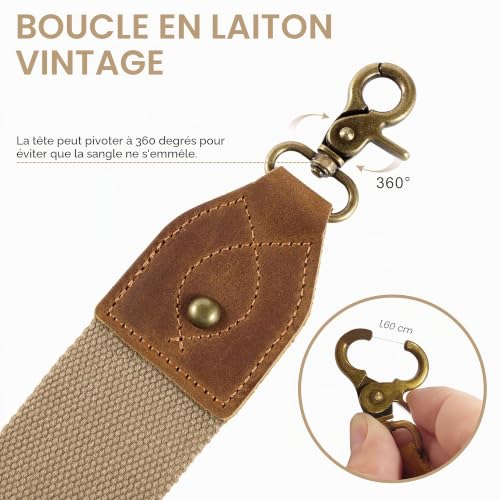 Nefelibata Sangle de Sac à Main en Cuir Crazy Horse de 2 Pouces Large bandoulière réglable de Rechange rétro Couleur Unie pour Sac à Main, Sacs à bandoulière, Sacs à bandoulière – vue 4