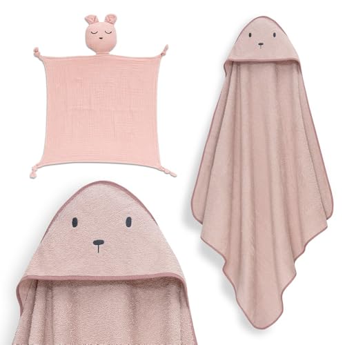 Interbaby - Capa de Baño Bebé + Dudu Muselina | Toalla con Capucha 100% Algodón, Unisex | Suave, Secado Rápido | Ideal para Recién Nacidos, Bebes y Niños Pequeños | Diseño Oso