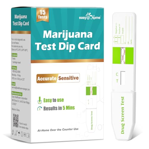 Easy@Home Marijuana Test Dip Card: Drug THC Urine Strips Kit for at Home Detox 50ng/mL Cutoff Level Over The Counter Use- Instant Testing Result in 5 Minutes - # EDTH-115 Pack of 15