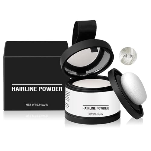 Poudre de Racine de Cheveux, Poudre Cheveux Pour Combler les Cheveux Clairsemés, Camoufle Cheveux Gris, Résultat Naturel, Avec Miroir Et Houppette (Blanc)
