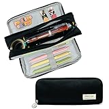 allydrew Large Capacity Pencil Case, 3 Compartment Pencil Pouch for Stationery Pens, Black