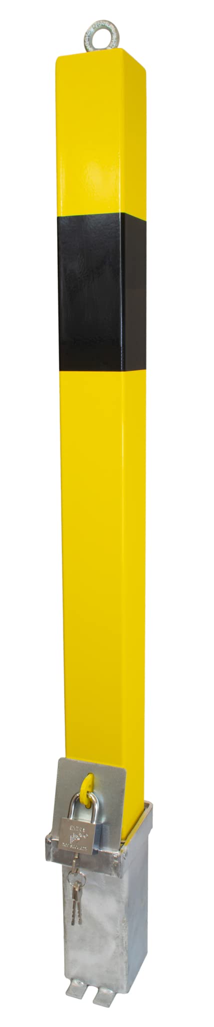 Yellow Removable Parking & Security Post with Top Eyelet, Heavy Duty, Easy to Install (Keyed to Differ)