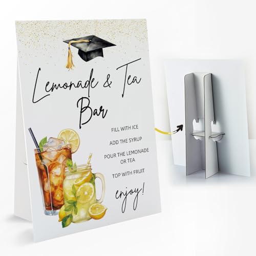 1 PCS Graduation Lemonade & Tea Bar Table Sign with Stand 8 x 11 Inch Graduation Centerpieces for Tables 2026 Congrats Grad Party Decorations Favors Supplies-G01