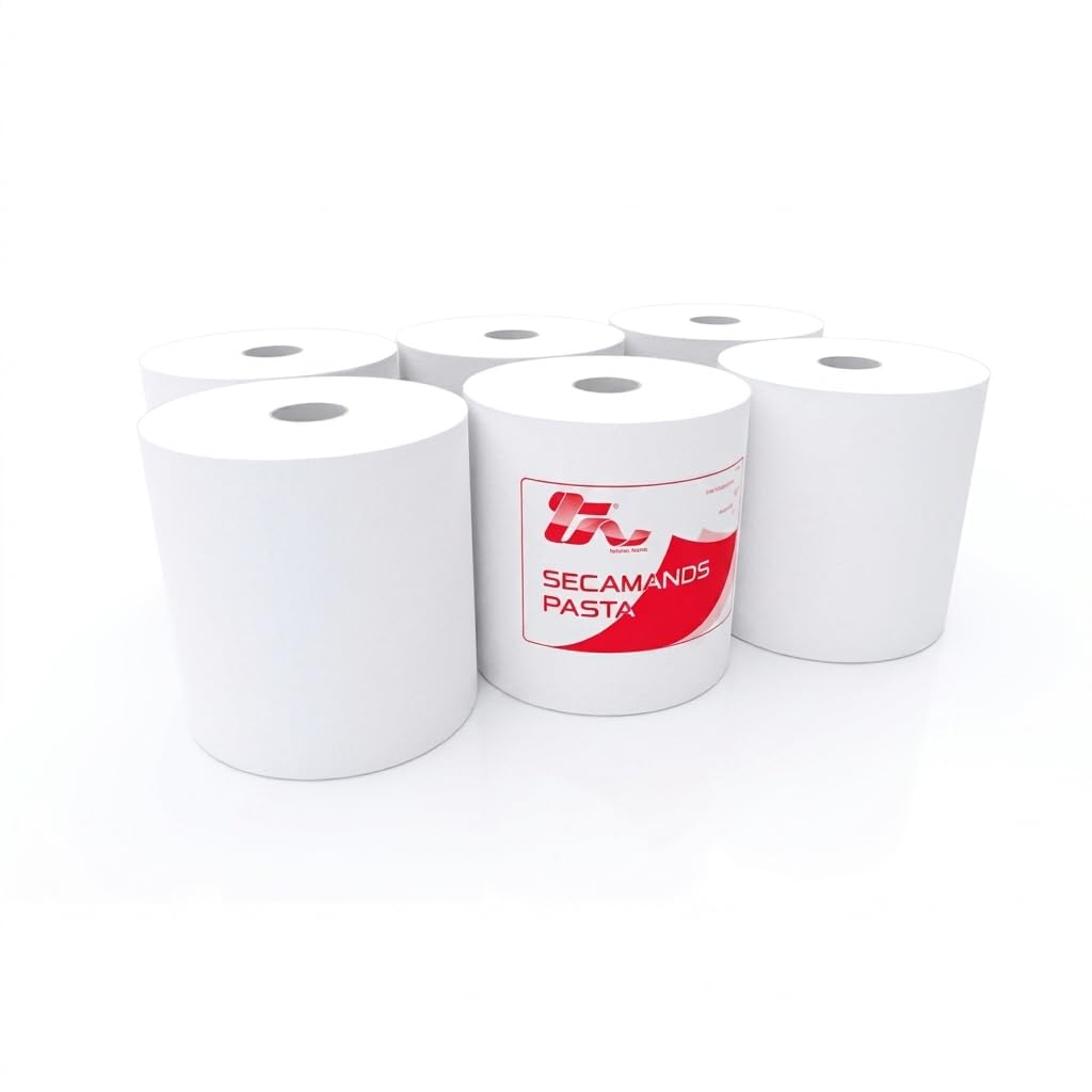 Bobinas de Papel Secamanos Tipo Mecha Pasta Virgen 2 Capas Gofrado – Pack de 6 Rollos Industriales de 150 m y 600 Servicios – Papel Secamanos Profesional Compatible con Dispensador Mandril 76 mm