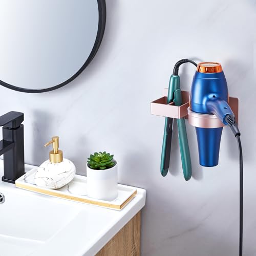 YYBO Fönhalter Ohne Bohren, Glätteisen Halterung, Föhn Halterung für Haartrockner und Glätteisen, Föhnhalter Wand, Haartrocknerhalter Wandhalterung, Selbstklebend Fönhalterung für Bad Hotel (Roségold) 2