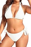 Tempt Me Women White Plus Size Triangle Bikini Halter Two Piece Swimsuit Sexy Tie Side Bathing Suits 16 Plus