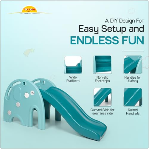 Image of Toyzone Happy Jumbo Slide (Blue) for Kids|Baby Play Slide | Indoor & Outdoor Kids Slider | Easy Assembly | Safe Rounded Design | BIS Certified | Made in India | Kids Slide for 1-6 Years, Upto 70 kgs