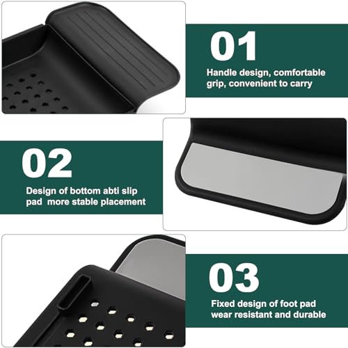 Plateau de baignoire plastique extensible noir pour tablette et verre - 4