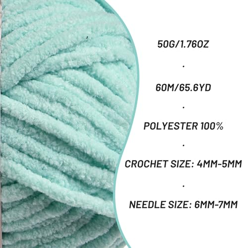 Image of 3 Packs Plush Chenille Chunky Crochet Yarn - Baby Yarn for Crocheting Soft - Velvet Yarns Knitting for Blankets Crafts - Fluffy Amigurumi Yarns 150g / 196.8yds (3 Aqua Green)