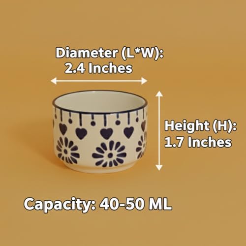 Image of Indigo Blossom 6-Piece Ceramic Dipping Bowl Set Housewarming Gifts - Microwave & Dishwasher Safe