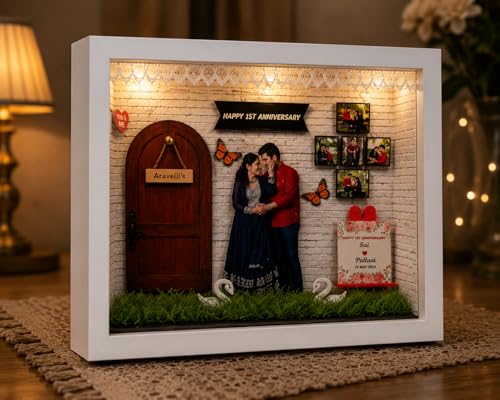 Image of Personalized Anniversary Shadow Box Frame 10x8 Inch | Custom Couple Photo Frame with Name & Photos | Handmade Romantic Gift for Husband Wife | Wedding Anniversary Keepsake Decor(70488 20643)