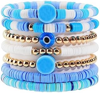 Cute Surfer Heishi Clay Beaded Bracelets For teen girls Stackable Preppy Summer Beach Bracelets For women Aesthetic Layering Bracelets for Women Girls