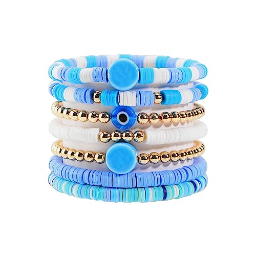 Cute Surfer Heishi Clay Beaded Bracelets For Teen Girls Stackable Preppy Summer Beach Bracelets For Women Aesthetic Layering Bracelets For Women Girls #TOP1