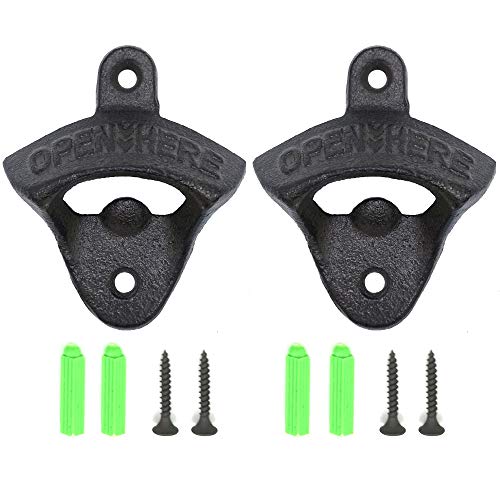 Wall Mount Bottle Opener, 2 Pack Vintage Style Cast Iron Beer Bottle Opener Wall Mounted By Lofekea #TOP5