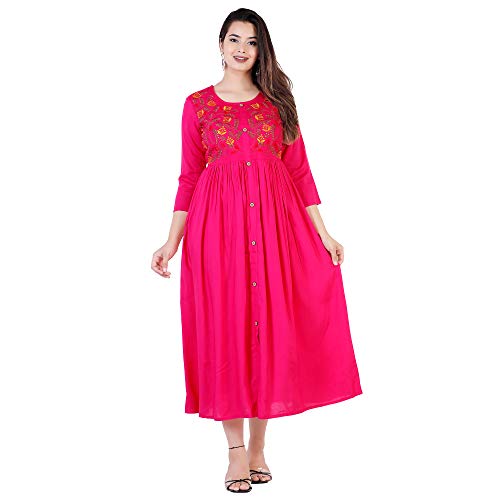 Image of DMP FASHION Women' s Rayon Classy Embroidery Work Flared Kurta