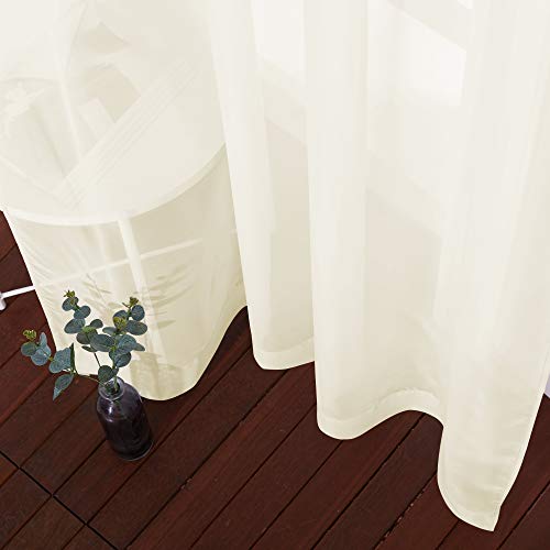 Image of NICETOWN Sheer Curtains for Kitchen - Solid Window Treatment Voile Panels for Bedroom (One Pair, W54 x L63, Cream Beige)