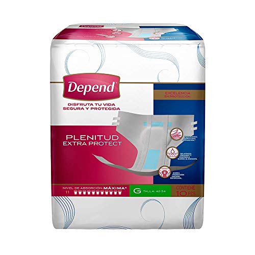 Depend Plenitud Pañal, Talla G 42-54, 10 Piezas, Pack of 1, El Empaque Puede Variar