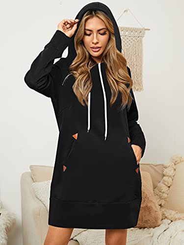 Celmia Women Long Sleeve Slim Hooded Pullover Zipper Tunic Sweatshirt Dress Hoodie With Pockets Black 2Xl #TOP1