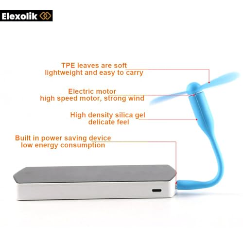 Image of Pack of 2Pcs Portable Mini Fan with Direct USB Plugin Laptop, Powerbank, Charger | Flexible Body for Kids, Adults Indoor & Outdoor Uses Travel, Library (Color May Vary)