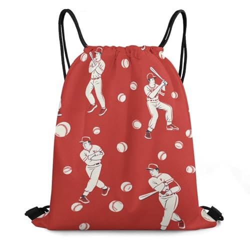 Baseball Player Drawstring Backpack Durable Sport Gym Bags Daypack for Men Women 35 * 42cm