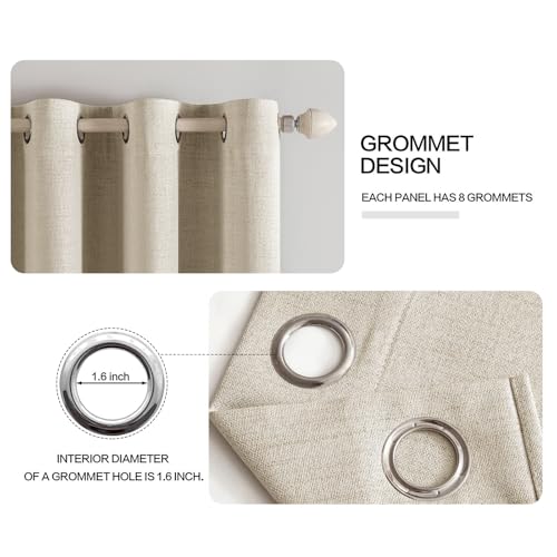 Image of MIULEE Linen Curtains for Bedroom 100% Blackout Thermal Insulated Stone Grommet Room Darkening Curtains & Drapes Fall Decor for Living Room 52 x 90 Inch (2 Panels)