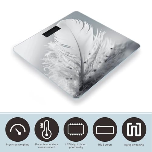 Báscula de baño digital con diseño de plumas blancas miniatura 3