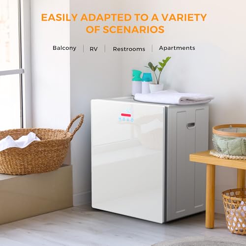 EUHOMY 1.5 Cu.ft. Portable Clothes Dryer, 850W Compact Dryer with Exhaust Hose, Mirror Finish, LCD Touch Panel, 4 Drying Modes, 5.5lbs Capacity, Portable Dryer for Apartments, Dorms, Rvs, White