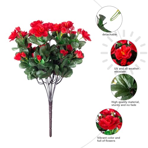 Hoppwodd Artificial Fake Outdoor Flowers Plants for Spring Home Decoration, Faux Silk Red Camellia UV Resistant Realistic Look Real for Planter Outside Front Door Porch Patio Balco image 4