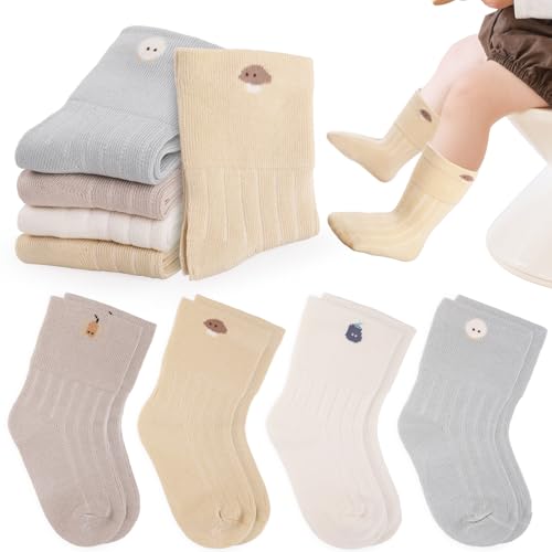 Simpeak 4 Paires Chaussettes Enfant Sans Couture,Chaussettes Bébé Mi-Mollet en Coton,Confort Maxi, Tige Molletière Anti-Serre, Respirable, Lavable...