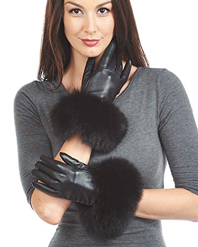 frr Fox Fur Trim Leather Gloves - Wool Lined