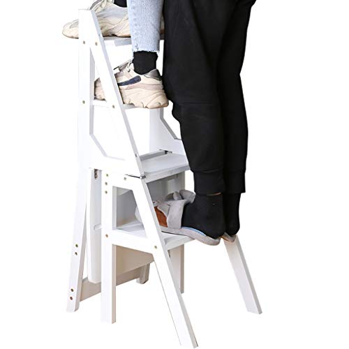 Weiß Convertible Leiter Stuhl aus Holz Schritt Leitern Klapphocker, 4-Stufen, Multifunktions-Climb Leiter Regal, for Küche/Büro/Bibliothek