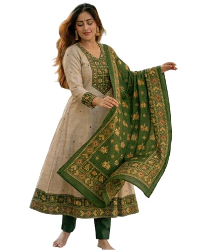 Image of ANNI Designer Kurta Sets for Women Viscose Printed | Kurta Pant Dupatta Set | A-Line Kurti Set for Women | Round Neck 3 /4 Sleeve Ethnic Suit | Designer Indian Kurti Outfit with Pants
