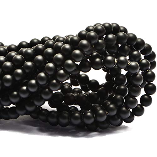 Image of 80Pcs Natural Crystal Beads Stone Gemstone Round Loose Energy Healing Beads with Free Crystal Stretch Cord for Jewelry Making (Matte Onyx, 10mm)