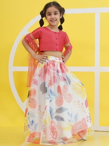 Image of AJ DEZINES Kids Ethnic Wear Silk Blend Organza Floral Printed Lehenga Choli for Girls With Dupatta